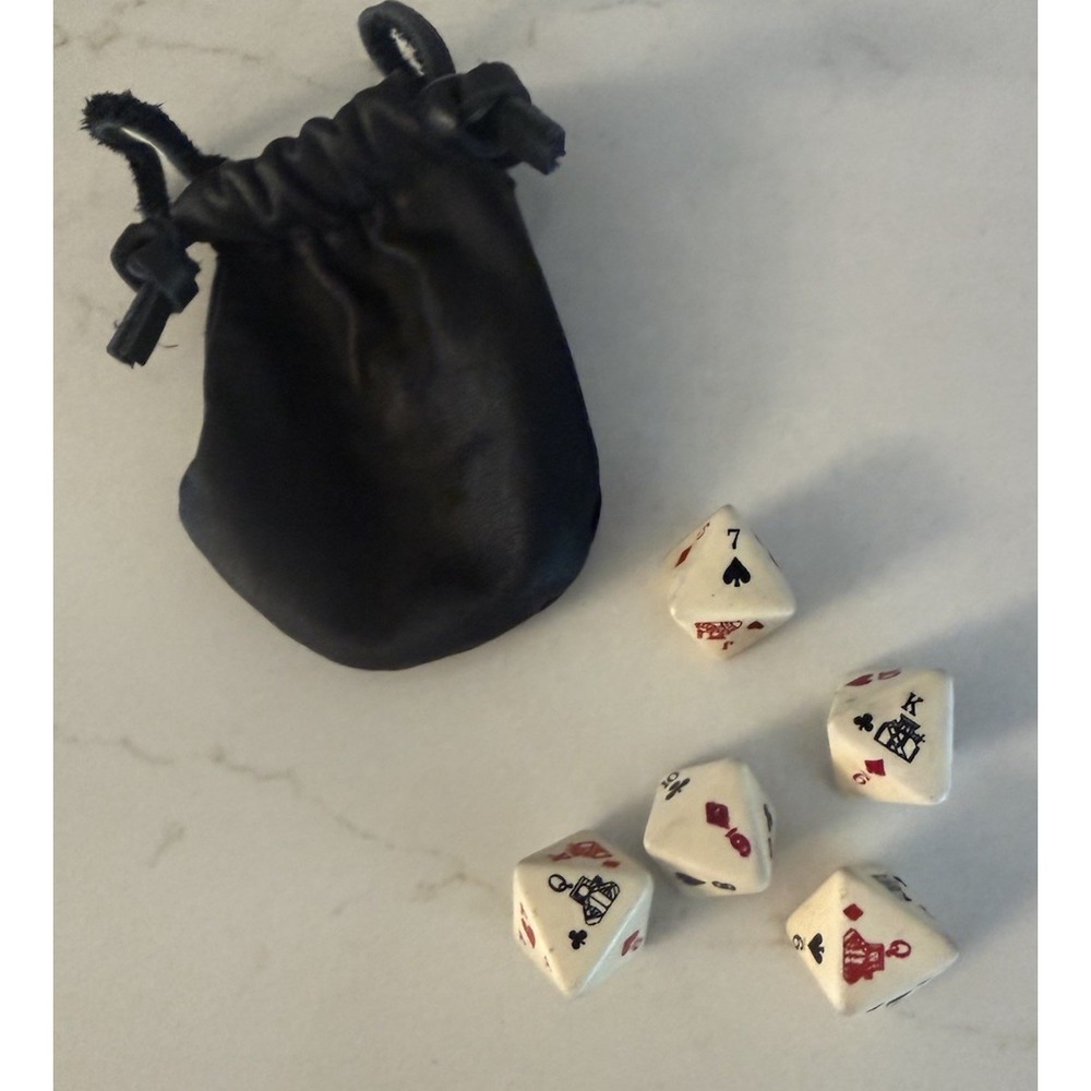 Vintage 90's Marlboro 8-sided Poker Dice Game Leather Black Pouch Complete Set